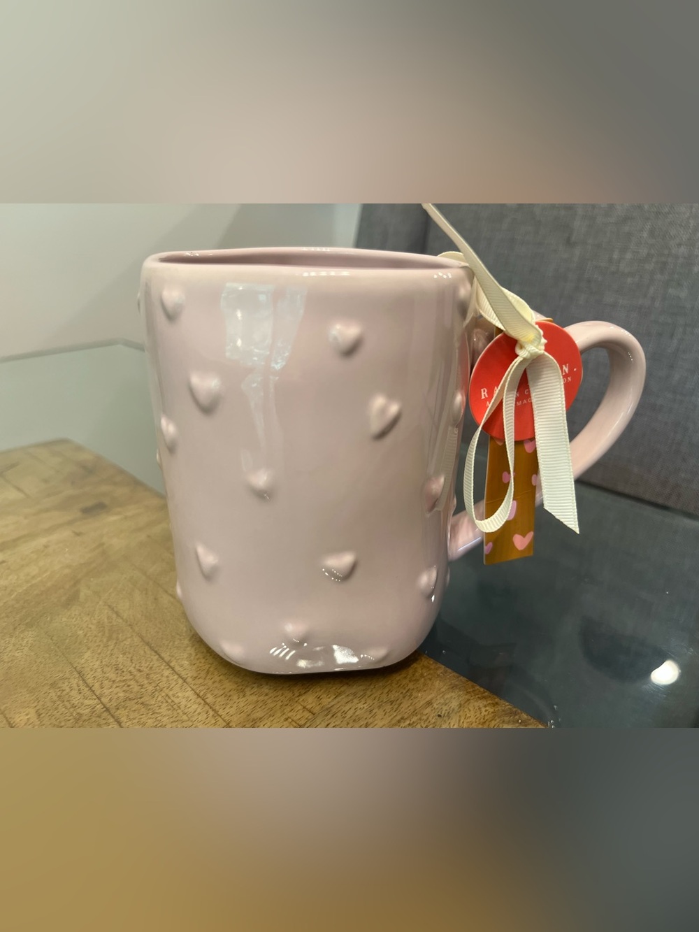 Rae Dunn Pink Ceramic Piece with hearts